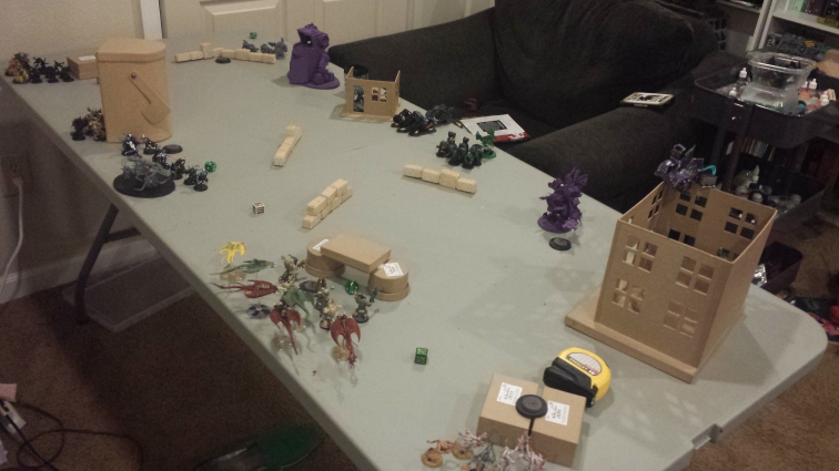 Our table's about a foot narrower than regulation, but for assaulty armies that means things get engaging faster.